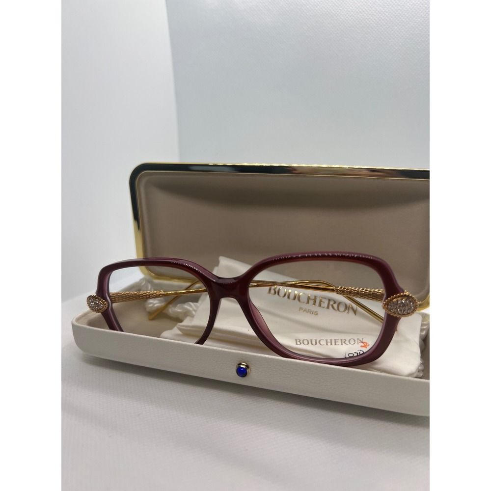 Boucheron BC00330 Paris Eyeglasses Frames‎ Burgundy Gold Embellished Designer